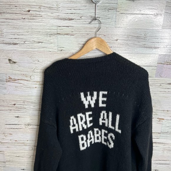 Brunette the label we are all babes black white knit cardigan medium - Picture 5 of 5